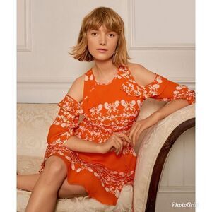 Anthropologie Whistles Aldora Trailing Orange Red Floral Ruffle Frill Dress